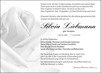 Traueranzeige von Silvia Liebmann von Südthüringer Presse