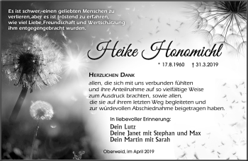 Traueranzeige von Heike Honomichl von Südthüringer Presse