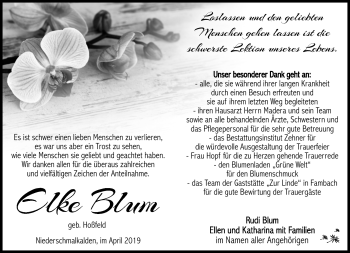 Traueranzeige von Elke Blum von Südthüringer Presse