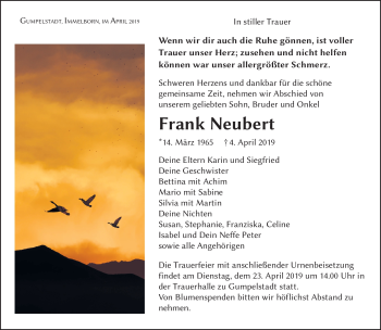 Traueranzeige von Frank Neubert von Südthüringer Presse