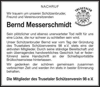 Traueranzeige von Bernd Messerschmidt von Südthüringer Presse