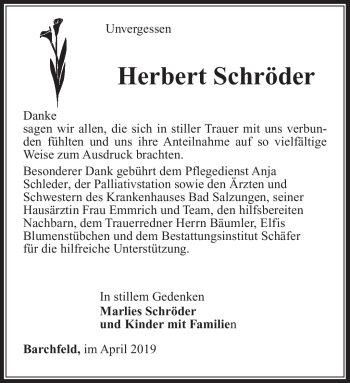 Traueranzeige von Herbert Schröder von Südthüringer Presse