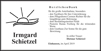 Traueranzeige von Irmgard Schietzel von Südthüringer Presse