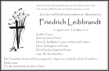 Traueranzeige von Friedrich Liebbrandt von Frankenpost