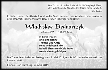 Traueranzeige von Wladyslaw Bednarczyk von Südthüringer Presse