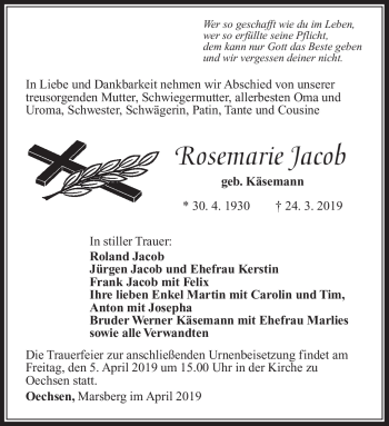 Traueranzeige von Rosemarie Jacob von Südthüringer Presse
