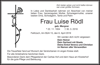 Traueranzeige von Luise Rödl von Frankenpost