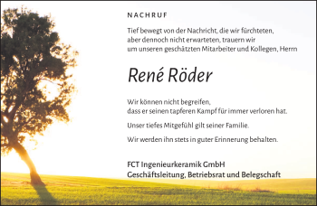 Traueranzeige von René Röder von Südthüringer Presse