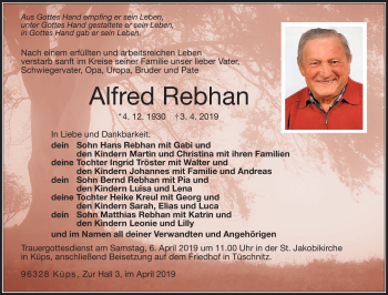 Traueranzeige von Alfred Rebhan von Neue Presse Coburg