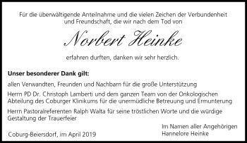 Traueranzeige von Norbert Heinke von Neue Presse Coburg