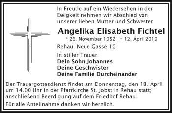 Traueranzeige von Anelika Elisabeth Fichtel von Frankenpost
