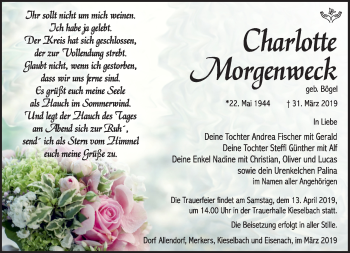 Traueranzeige von Charlotte Morgenweck von Südthüringer Presse