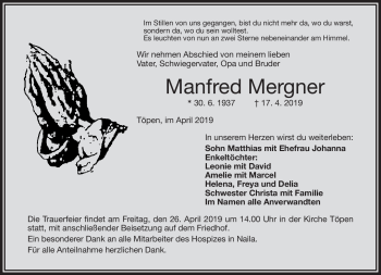 Traueranzeige von Manfred Mergner von Frankenpost