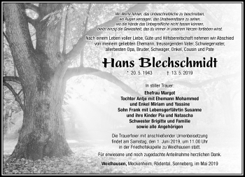 Traueranzeige von Hans Blechschmidt von Südthüringer Presse