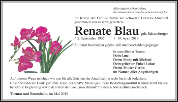 Traueranzeige von Renate Blau von Südthüringer Presse