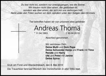 Traueranzeige von Andreas Thomä von Neue Presse Coburg