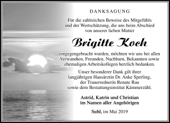 Traueranzeige von Brigitte Koch von Südthüringer Presse
