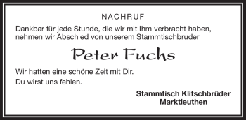 Traueranzeige von Peter Fuchs von Frankenpost
