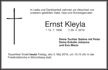 Traueranzeige von Ernst Kleyla von Frankenpost