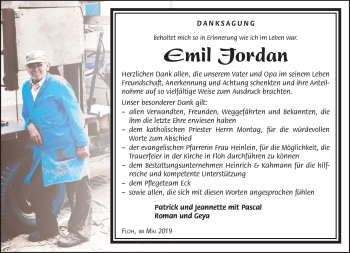 Traueranzeige von Emil Jordan von Südthüringer Presse