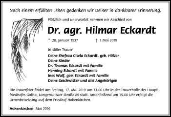 Traueranzeige von Hilmar Eckardt von Südthüringer Presse