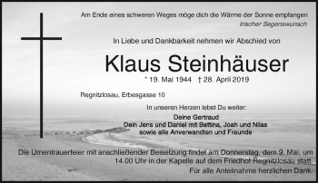 Traueranzeige von Klaus Steinhäuser von Frankenpost