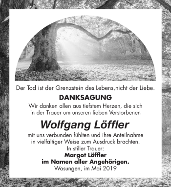Traueranzeige von Wolfgang Löffler von Südthüringer Presse