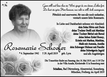 Traueranzeige von Rosemarie Schoefer von Südthüringer Presse