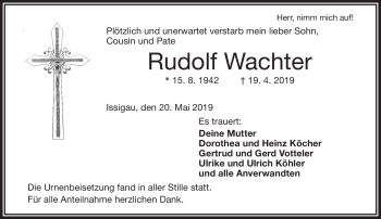 Traueranzeige von Rudolf Wachter von Frankenpost