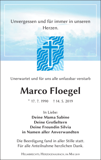 Traueranzeige von Marco Floegel von Frankenpost