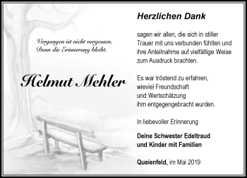 Traueranzeige von Helmut Mehler von Südthüringer Presse