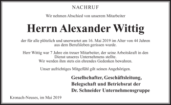 Traueranzeige von Alexander Wittig von Neue Presse Coburg