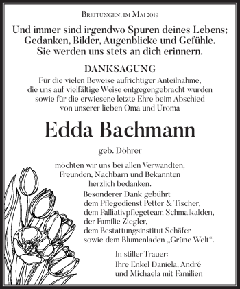 Traueranzeige von Edda Bachmann von Südthüringer Presse