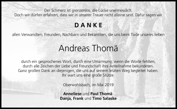 Traueranzeige von Andreas Thomä von Neue Presse Coburg