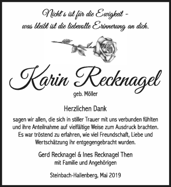 Traueranzeige von Karin Recknagel von Südthüringer Presse