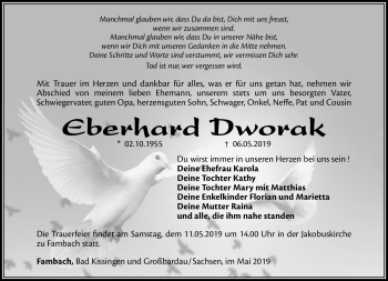 Traueranzeige von Eberhard Dworak von Südthüringer Presse