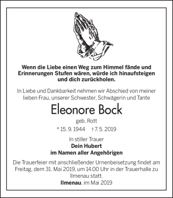 Traueranzeige von Eleonore Bock von Südthüringer Presse