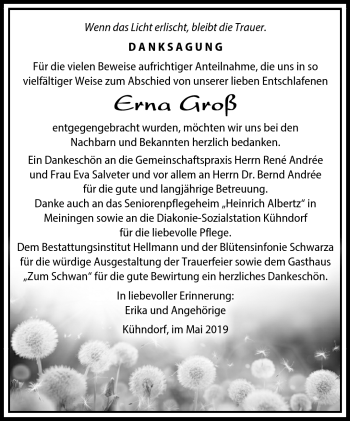 Traueranzeige von Erna Groß von Südthüringer Presse