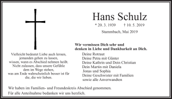 Traueranzeige von Hans Schulz von Frankenpost