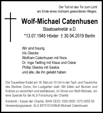 Traueranzeige von Wolf-Michael Catenhusen von Südthüringer Presse