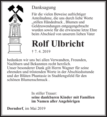Traueranzeige von Rolf Ulbricht von Südthüringer Presse