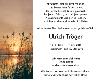 Traueranzeige von Ulrich Tröger von Frankenpost