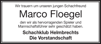 Traueranzeige von Marco Floegel von Frankenpost