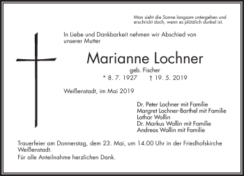Traueranzeige von Mariann Lochner von Frankenpost