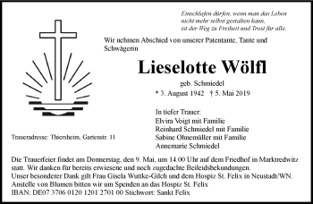 Traueranzeige von Lieselotte Wölfl von Frankenpost