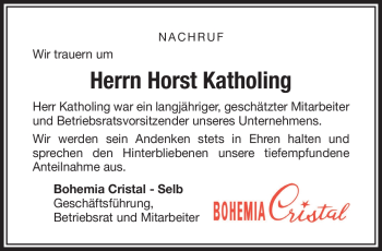 Traueranzeige von Horst Katholing von Frankenpost