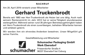 Traueranzeige von Gerhard Truckenbrodt von Neue Presse Coburg