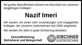 Traueranzeige von Nazif Imeri von Neue Presse Coburg