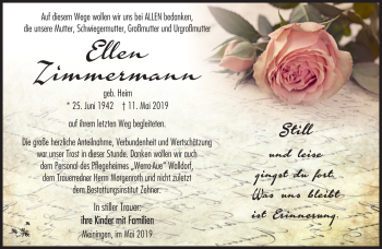Traueranzeige von Ellen Zimmermann von Südthüringer Presse