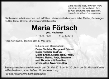 Traueranzeige von Maria Förtsch von Neue Presse Coburg